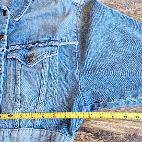 Free People Bedford Cropped Denim Jacket Distressed Medium Wash Cotton - Picture 15 of 16